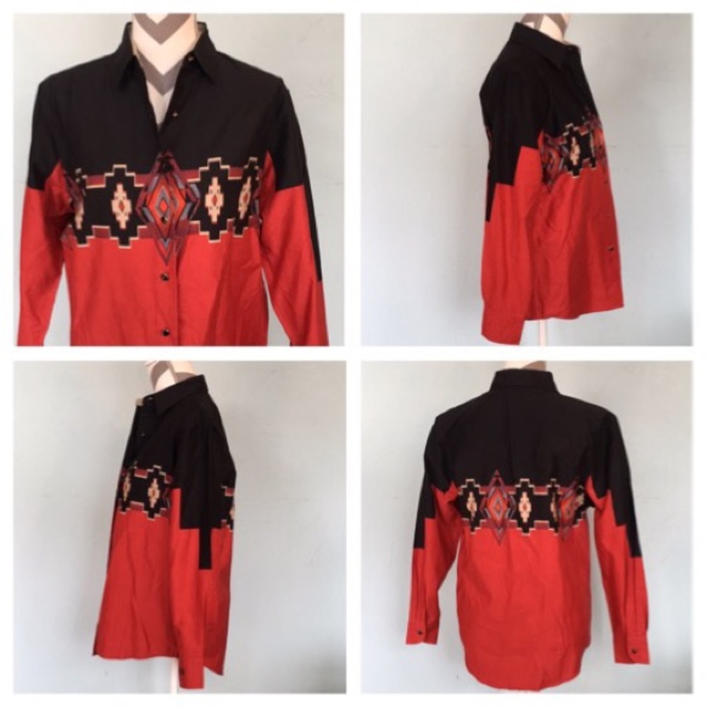 Couple Black Red Button Down Top - image 2